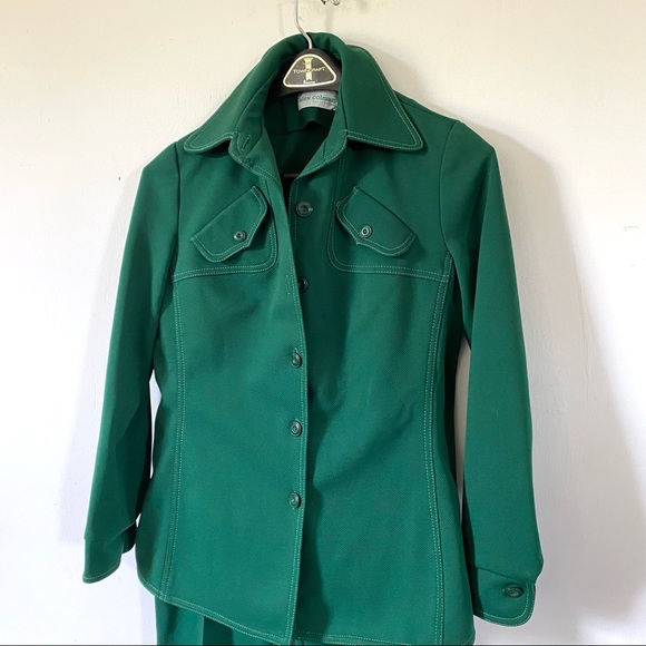 Vintage Alex Coleman Green Leisure Suit 70s Bellbottom Pants Jacket Womens Small - Picture 2 of 14